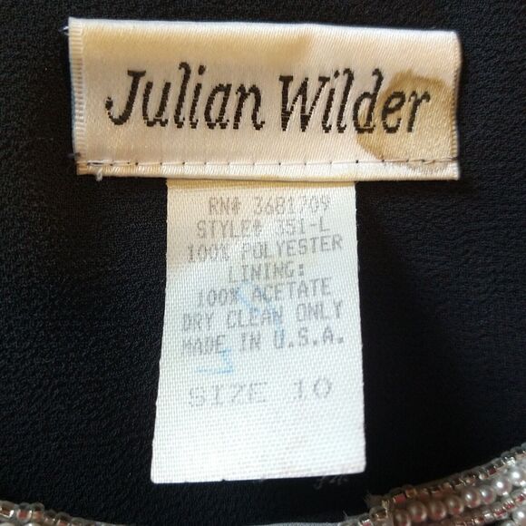 VTG Julian Wilder 2 Pc Black Skirt Suit Women's 10 Beaded Collar Crystal Button - Picture 10 of 13